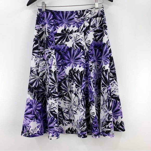 Nina K Purple, Black, and White Floral Full Knee Length Skirt, Small - Picture 12 of 15
